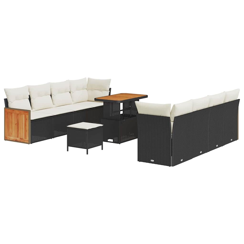 Garten-Sofa-Set 11 pcs Schwarz und Creme 90 x 55 x 71 cm